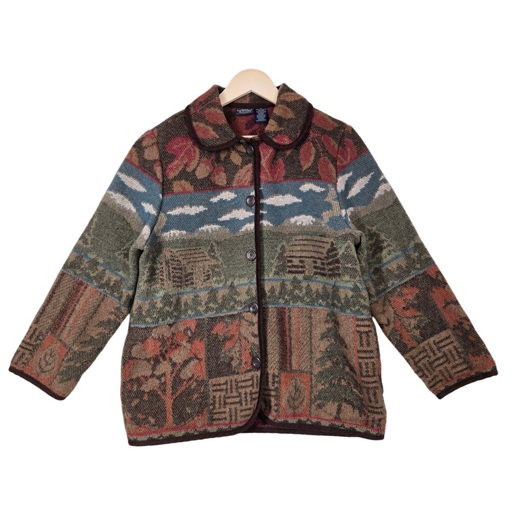 Y2K Sonoma Tapestry Cabin Jacket S Cottagecore Rustic Woodland Barn Coat - Picture 1 of 14